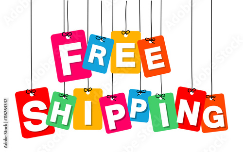Vector colorful hanging cardboard. Tags - free shipping