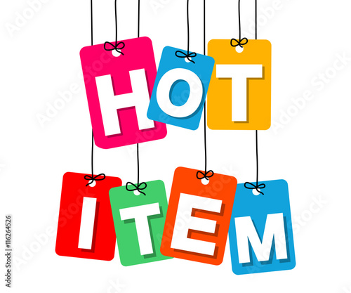 Vector colorful hanging cardboard. Tags - hot item