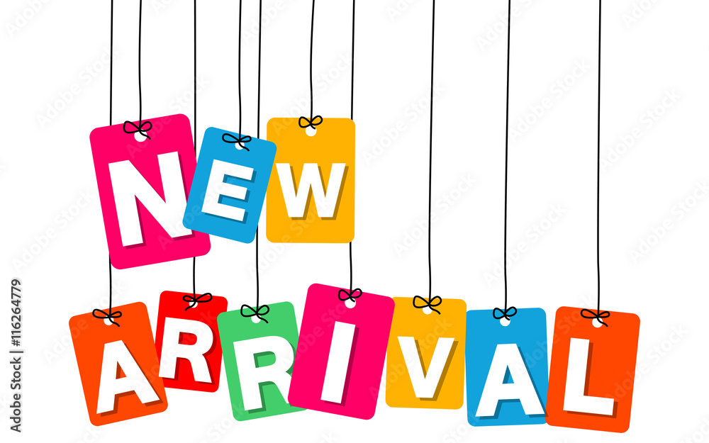 Vector colorful hanging cardboard. Tags - new arrival