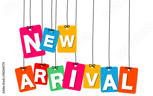 Vector colorful hanging cardboard. Tags - new arrival