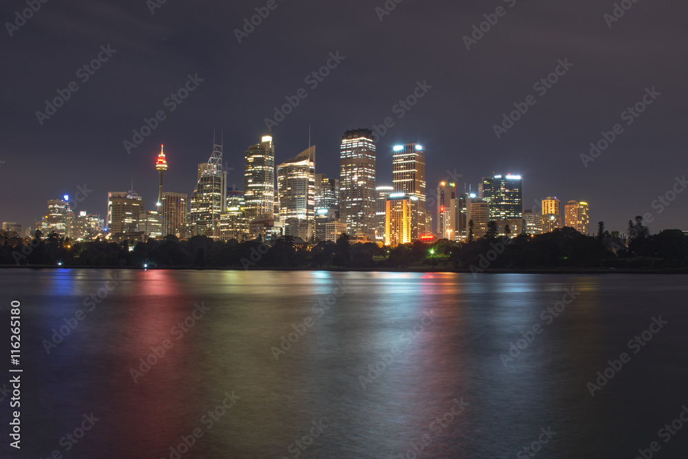 Night time view of Sydney city from Mrs Macquarie's chair