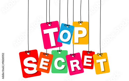 Vector colorful hanging cardboard. Tags - top secret
