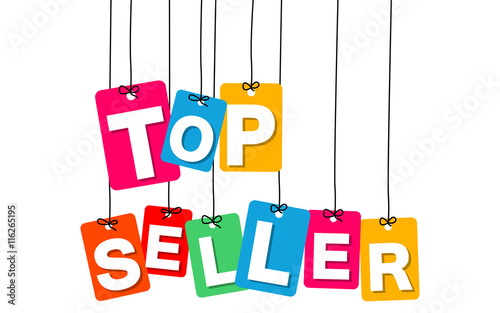 Vector colorful hanging cardboard. Tags - top seller
