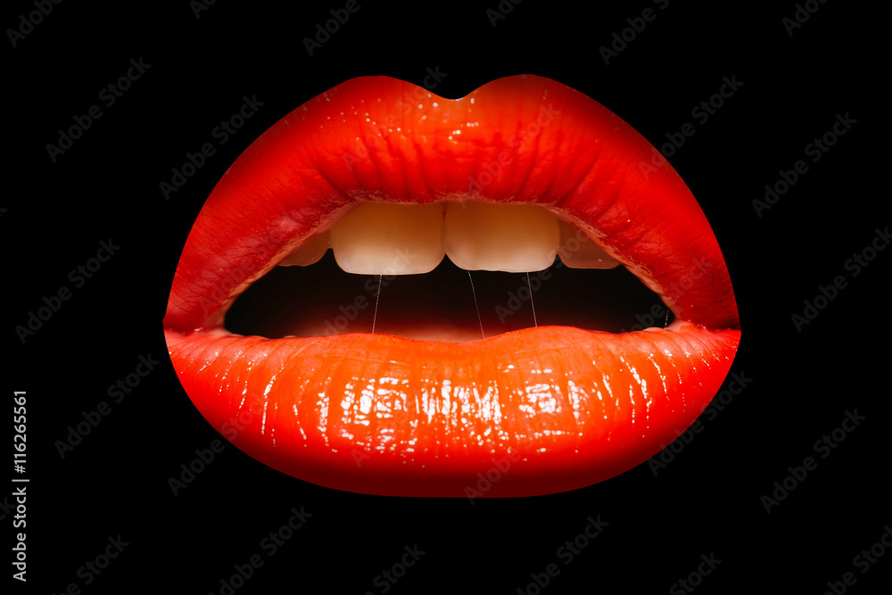 Fototapeta premium female red lips on black