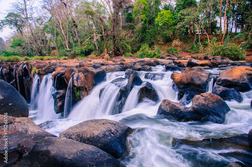rapid Waterfall in the rain-forest in Laos