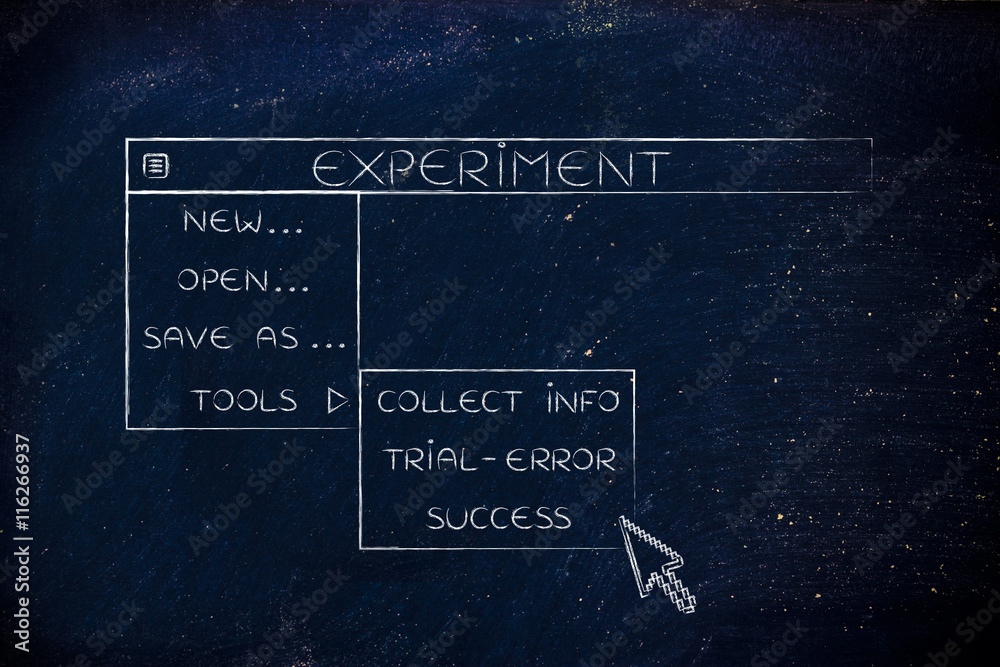 Experiment dropdown menu, pointer selecting the Success option Stock ...