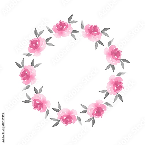Beautiful floral frame with roses. Watercolor background 16. Wreath isolated on white