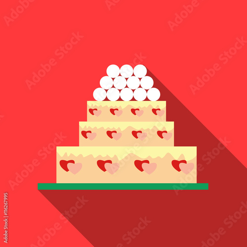 Wedding cake icon in flat style with long shadow. Sweets and pastries symbol
