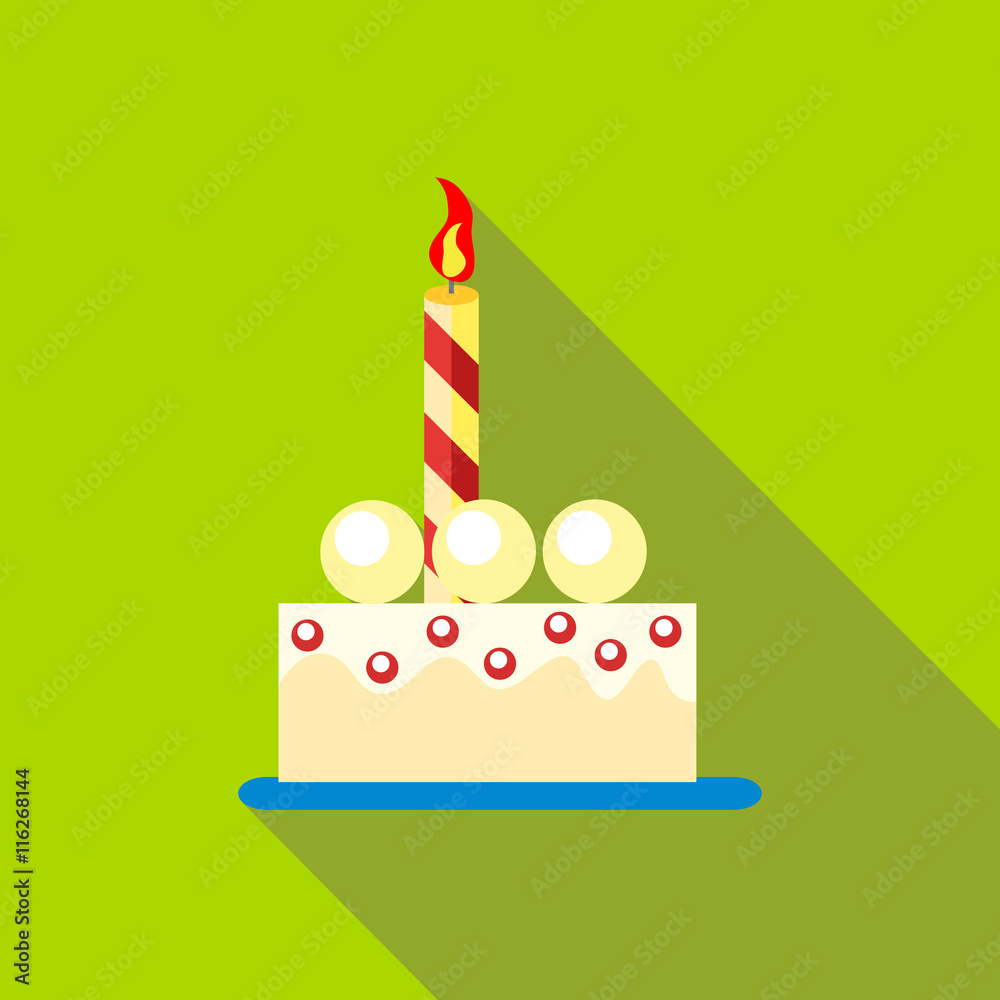 Birthday cake icon in flat style with long shadow. Holiday symbol Birthday cake icon in flat style with long shadow. Holiday symbol