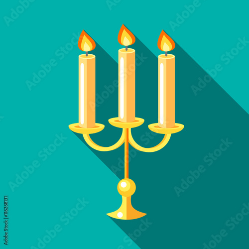Chandelier with candles icon in flat style with long shadow. Light symbol © ylivdesign