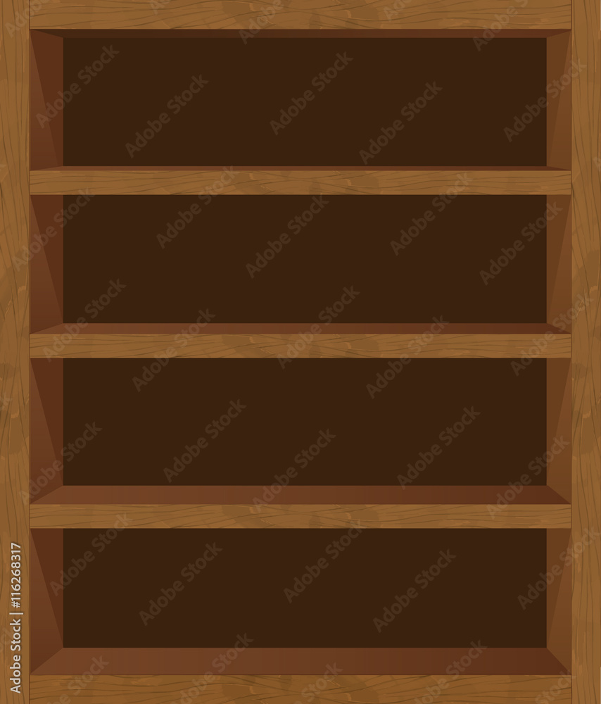 Obraz premium Wooden empty bookshelf vector template