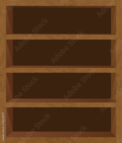 Wooden empty bookshelf vector template