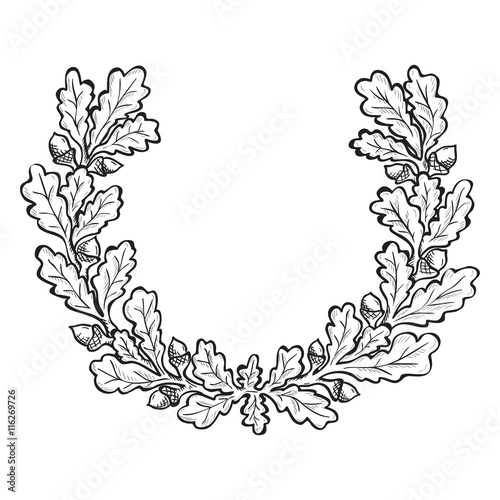 Artistic hand drawn illustration of oak wreath