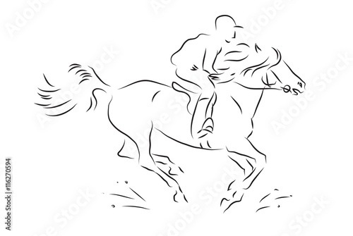 sketch horseman galloping on horse - vector illustration