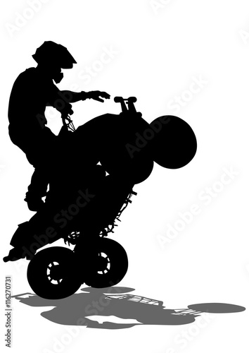 Silhouettes athletes ATV during races on white background