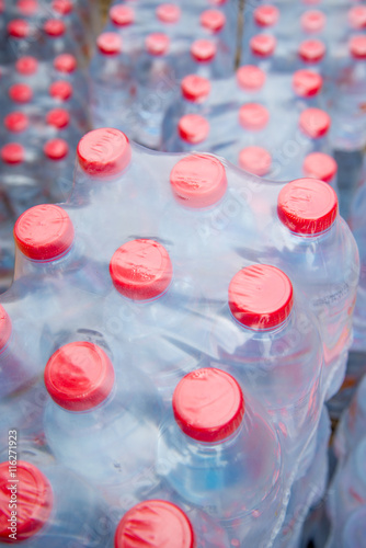 Stacks of water bottles