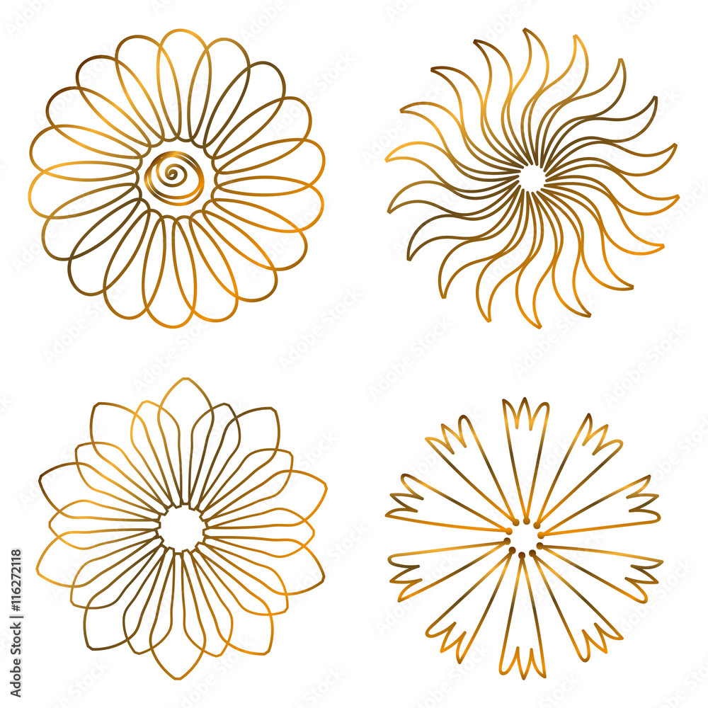 Set of gold mandalas. Geometric circle element made for yoga, India, Arabic design
