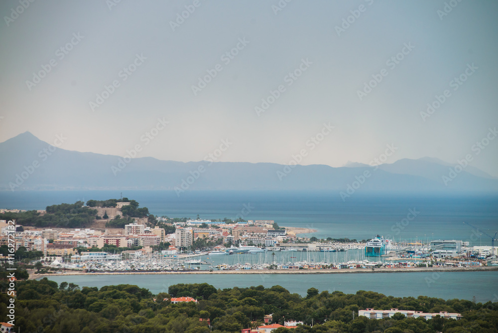 Hight view of Denia city, Spain