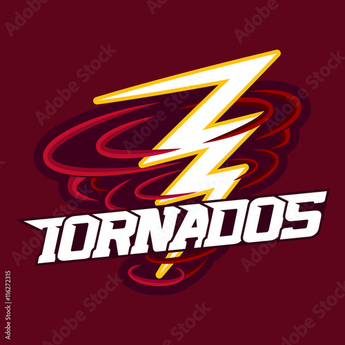 Tornado mascot for sport teams. Tornado with Lightning, logo, symbol on a dark background.