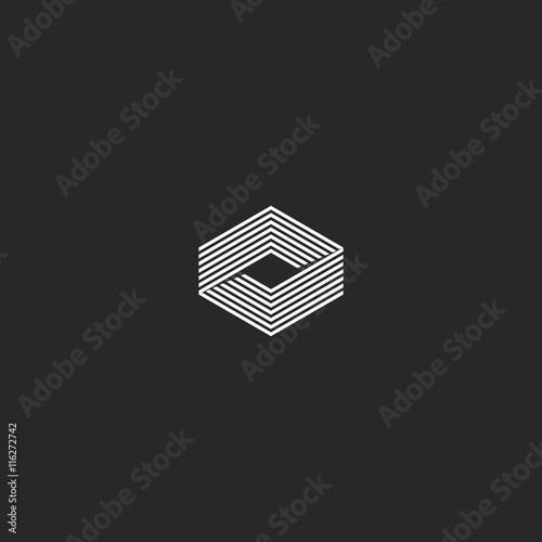 Cube logo isometric, infinity geometric shape illusion, hipster monogram infinite thin line innovation tech business card emblem