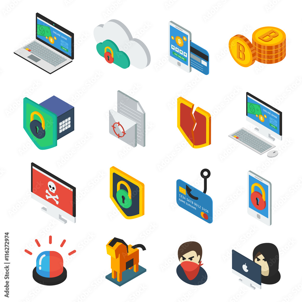 Internet Security Isometric Icons Set Internet Security Isometric Icons Set
