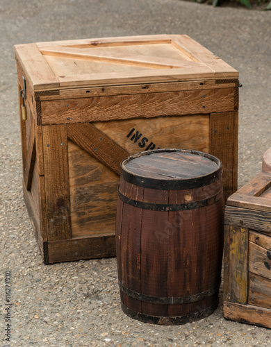 wooden crate and barrel are ready for long trip photo