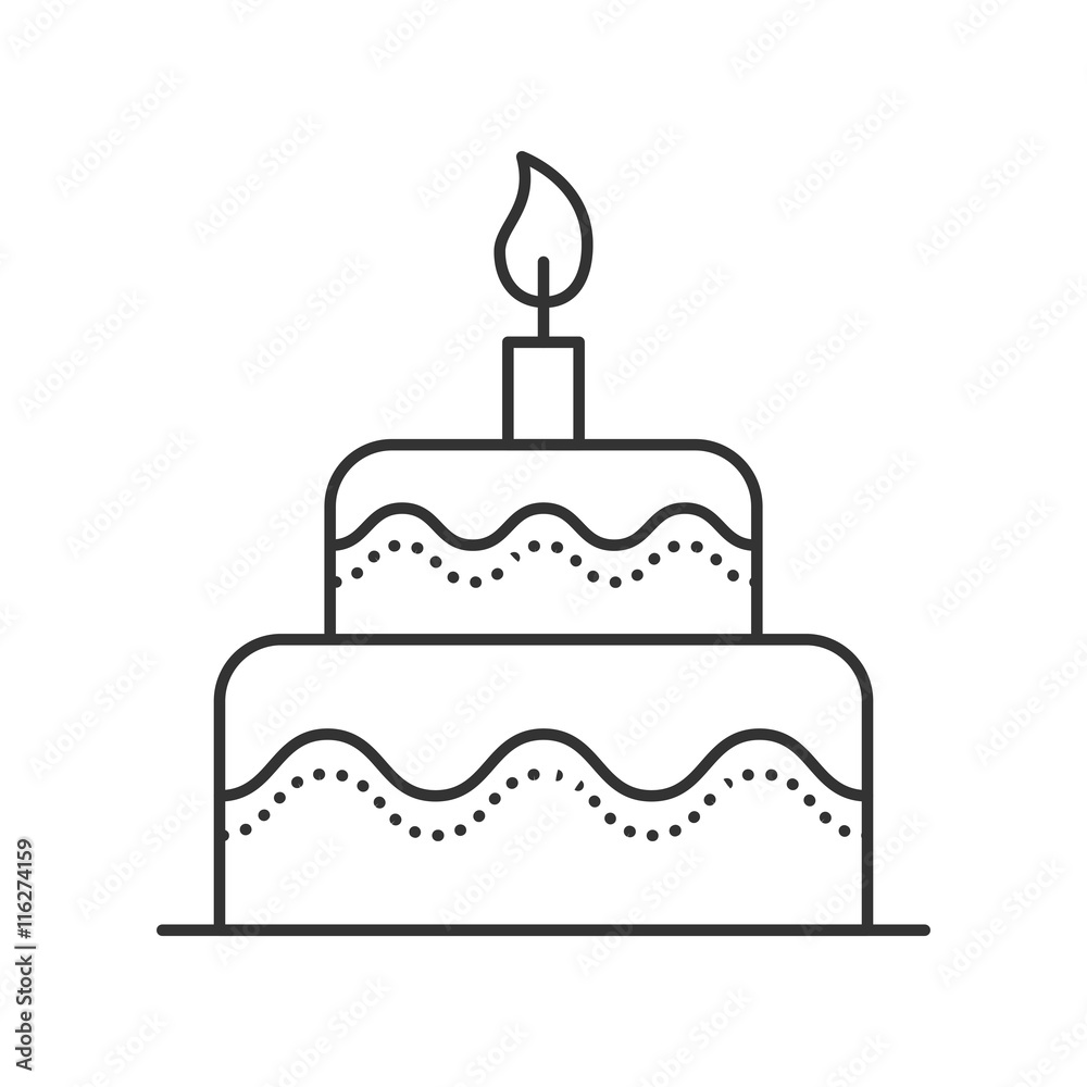 Cake with candle thin line icon. party and celebration vector illustration Cake with candle thin line icon. party and celebration vector illustration