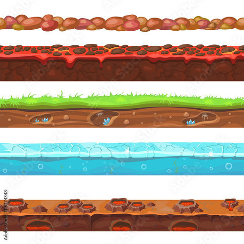 Seamless grounds, and land set for UI games. Rocks, stones, lava, ice, water, grass