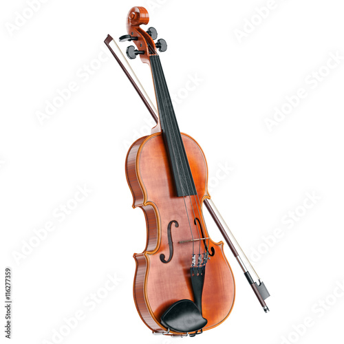 Photo Violin classical stringed wooden musical instrument. 3D graphic
