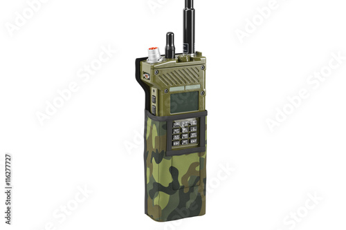 Military portable radio in cover, close view. 3D graphic photo