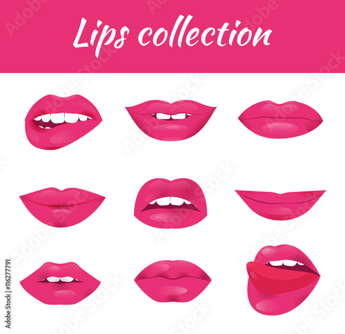 Set of glamour lips with pink lipstick color