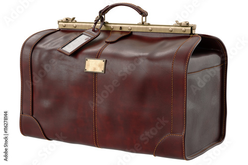 Travel bag brown leather retro style. 3D graphic
