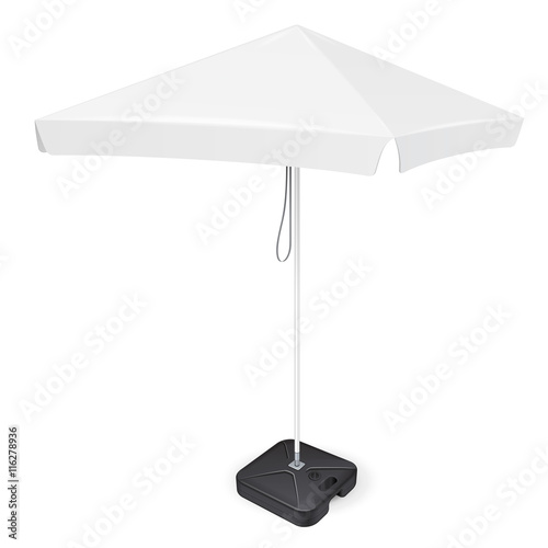 Promotional Square Advertising Outdoor Garden White Umbrella Parasol. Mock Up, Template. Illustration Isolated On White Background. Ready For Your Design. Product Packing. Vector EPS10
