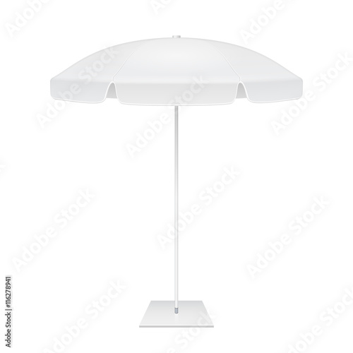 Promotional Square Advertising Outdoor Garden White Umbrella Parasol. Mock Up, Template. Illustration Isolated On White Background. Ready For Your Design. Product Packing. Vector EPS10