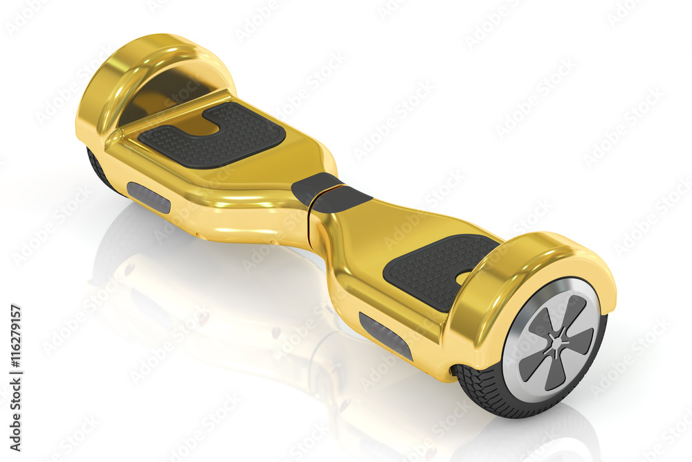 Obraz premium golden hoverboard or self-balancing scooter, 3D rendering