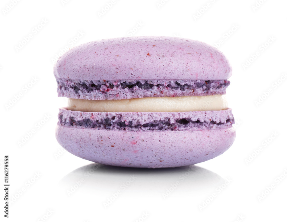Purple tasty macaroon on white background Purple tasty macaroon on white background