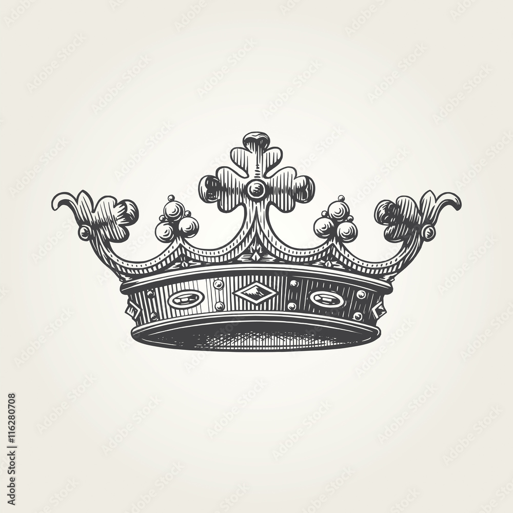 Hand drawn crown. Vintage engraved illustration Stock Vector | Adobe Stock