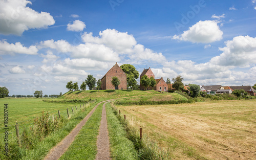 Panorama of medieval church of the Groningen village Ezinge