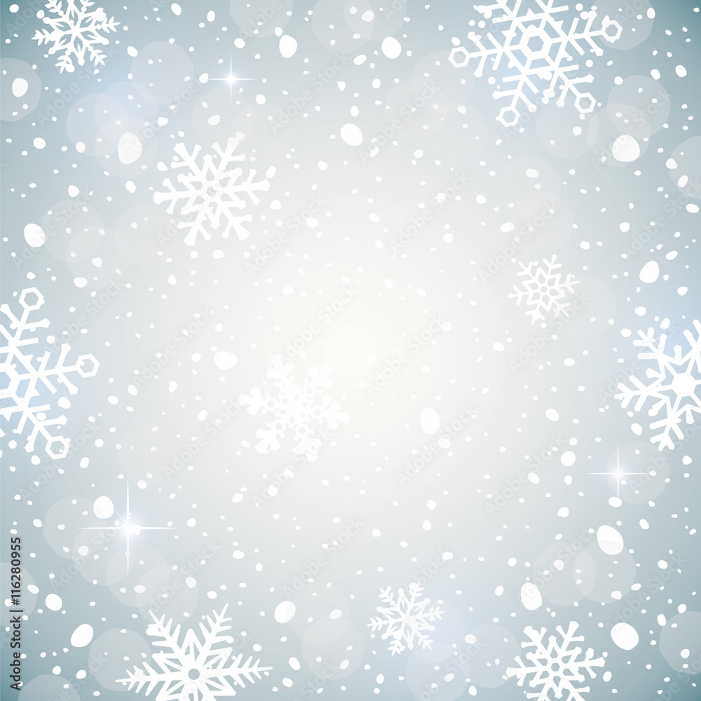 Winter background with snowflakes. Decorative Christmas background. Vector illustration of falling snow
