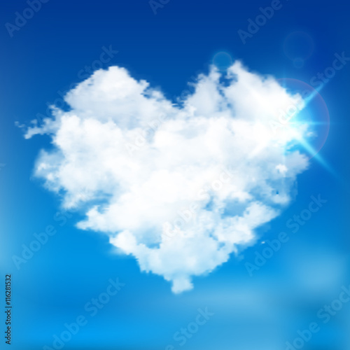 Realistic vector cloud heart with sun.