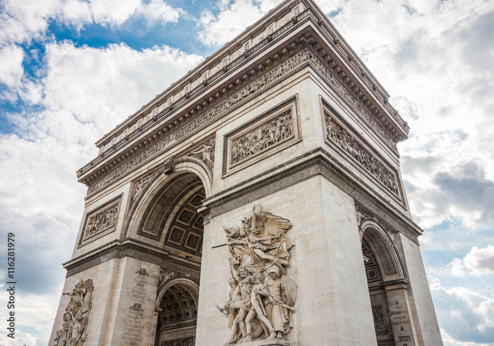 Arc de Triomphe with a dynamic blue sky