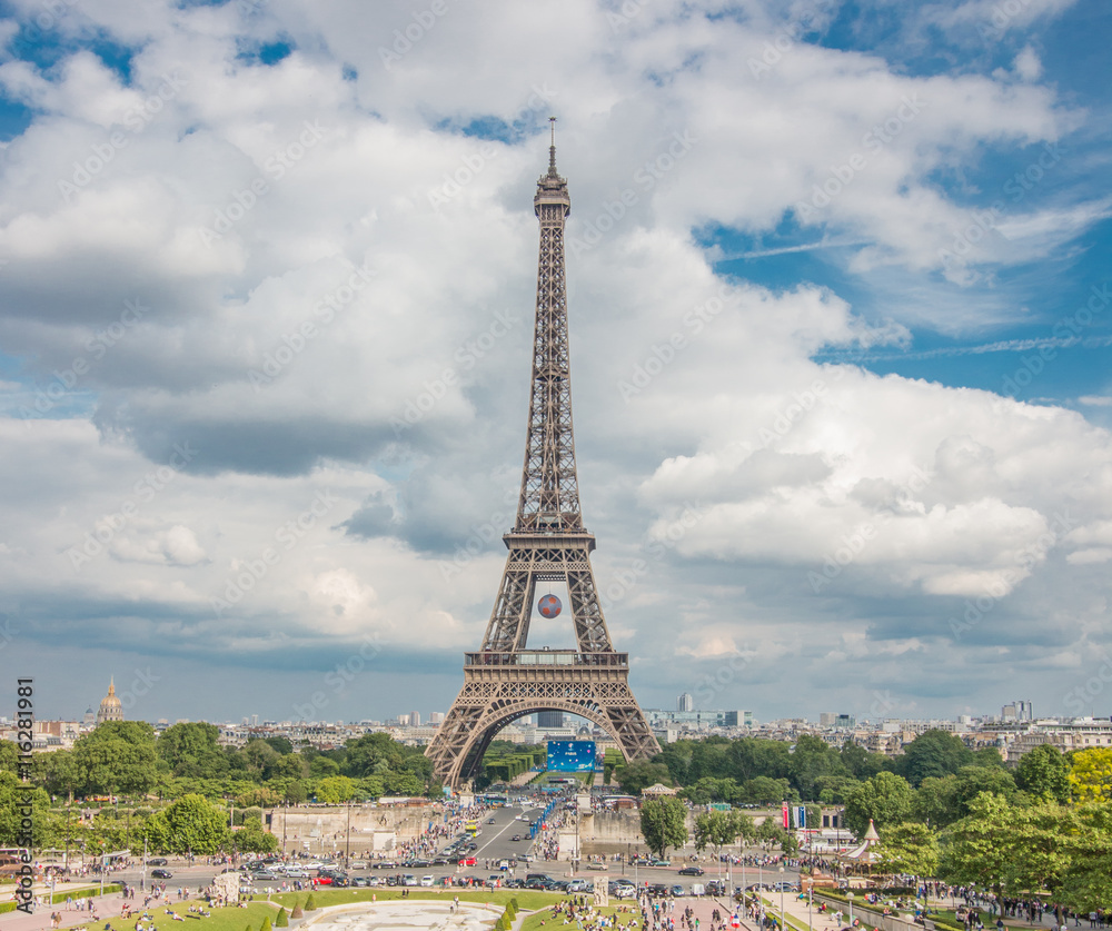 Fototapeta premium PARIS, FRANCE - 06-19-2016 - Eiffel Tower durring the 2016 Euro