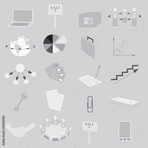Set with Grayscale Business Icons