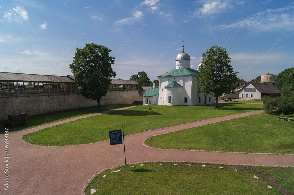 A view of the Izborsk fortress and St. Nicholas Cathedral of 14th century, Pskov region,Russia.