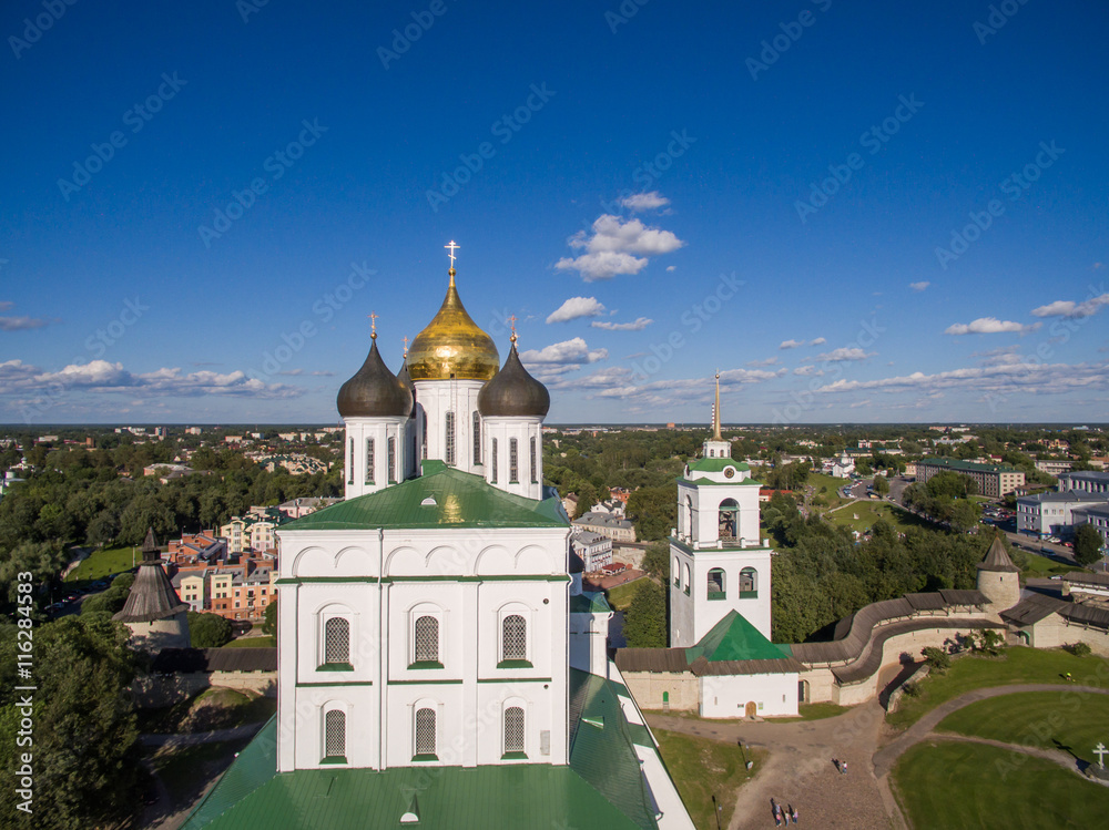 Pskov Kremlin aerial view at summer time