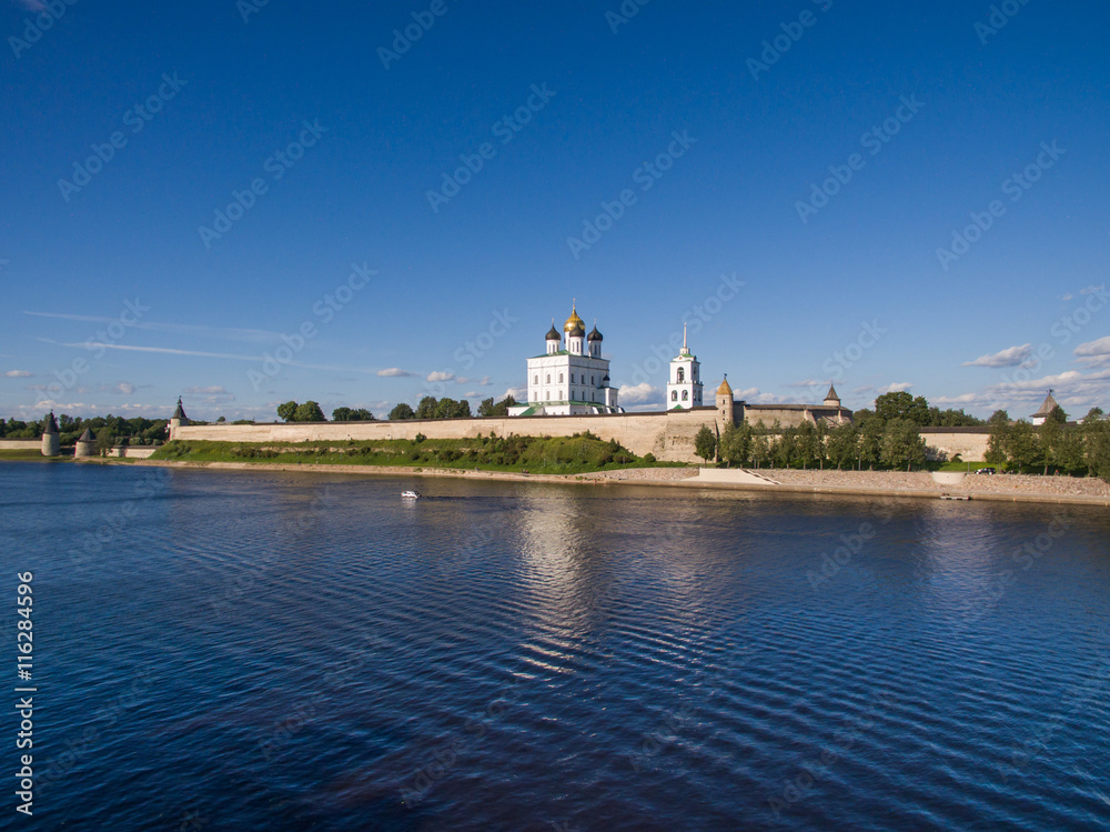 Pskov Kremlin aerial view at summer time