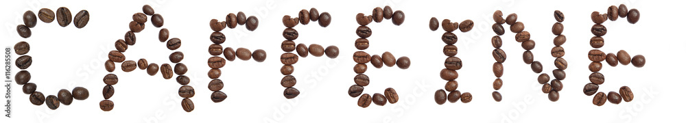 Isolated Word CAFFEINE make from coffee bean on white background Isolated Word CAFFEINE make from coffee bean on white background