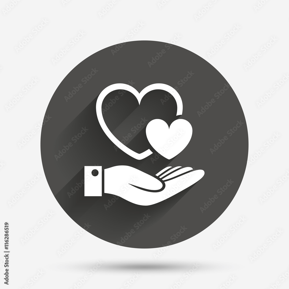 Hearts and hand sign. Palm holds love symbol. Hearts and hand sign. Palm holds love symbol.