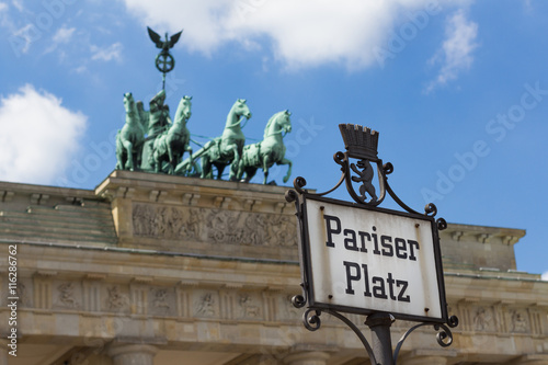 Pariser Platz street sign and brandenburg gate
