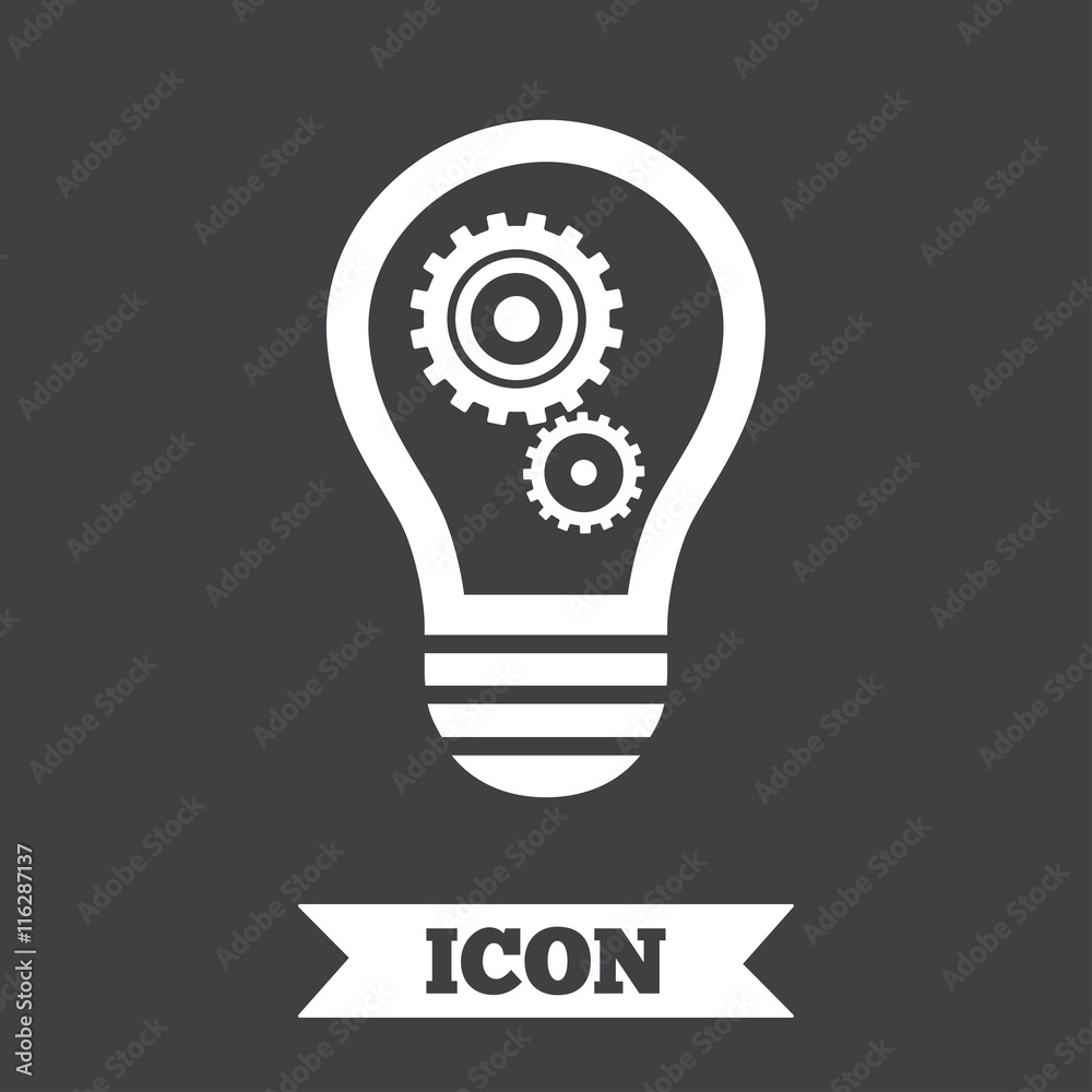 Light lamp sign icon. Bulb with gears symbol. Light lamp sign icon. Bulb with gears symbol.